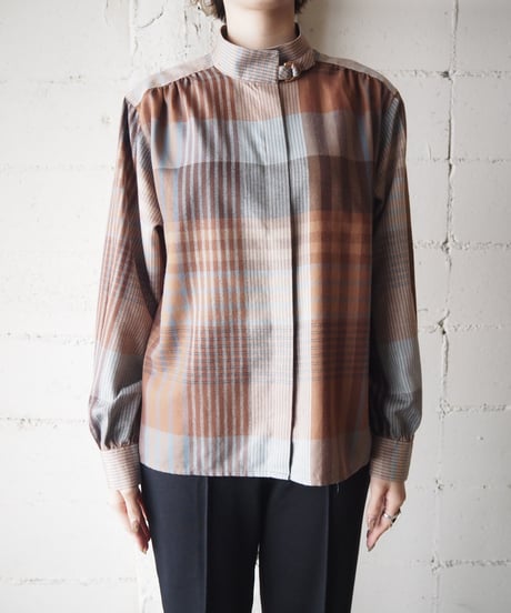 Stand Collar Plaid Blouse BR