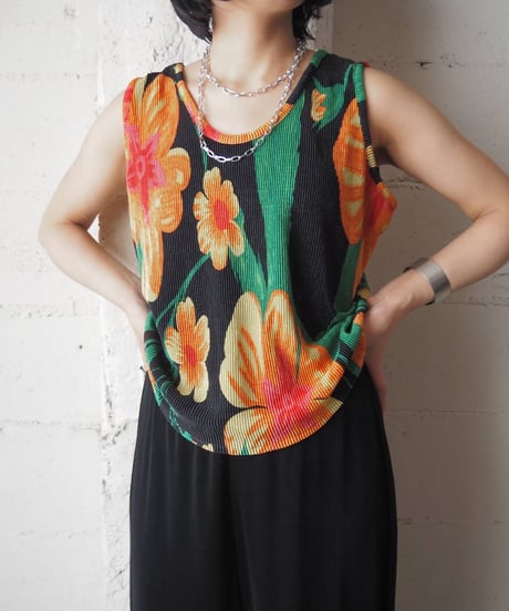 Floral Pattern Pleated N/S BK OR