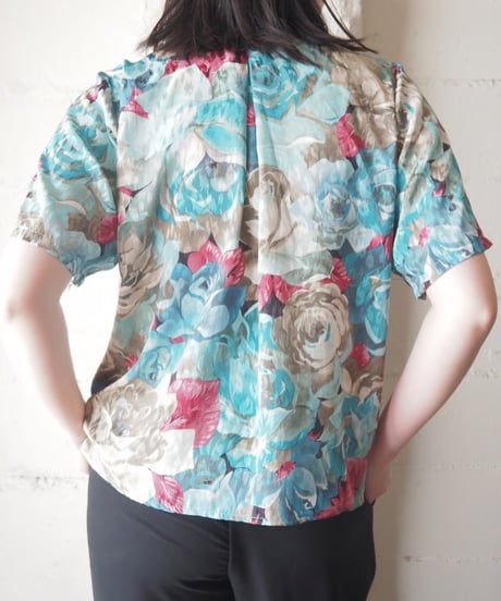 Rose Print Short Sleeve Shirt BL PI