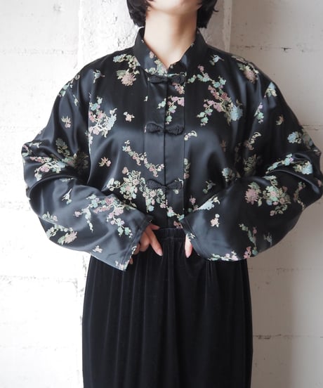 Flower Embroidery Satin China Shirt BK
