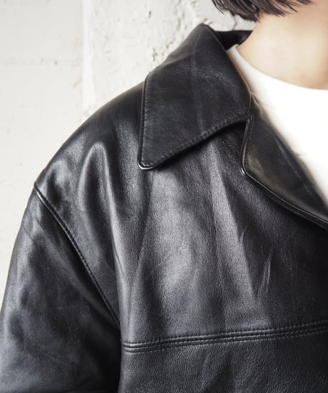Open Collar Leather Jacket BK