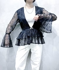 Sheer Lace Peplum Flare Tops BK