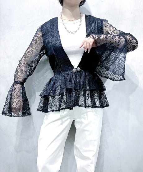 Sheer Lace Peplum Flare Tops BK