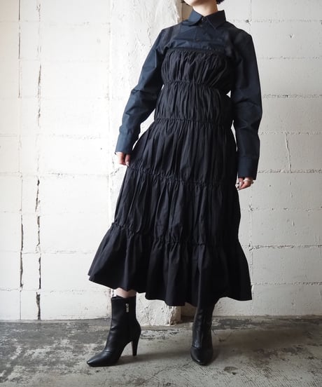 Gather Design Long Tiered Skirt/Dress BK