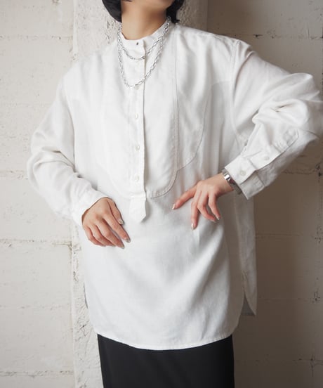LAUREN Band Collar Linen Shirt WH