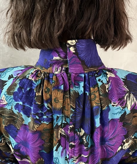Stand Collar Flower Pattern Dress BLPUR