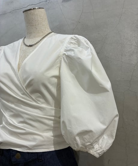 GANNI Balloon Sleeve Wrap Blouse WH