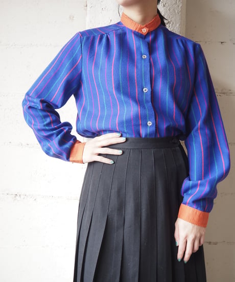 Band Collar Stripe Shirt PURRE