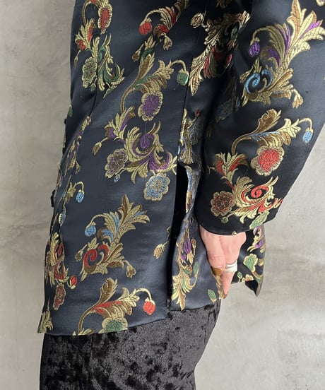 Botanical Pattern Satin China Blouse BKGN