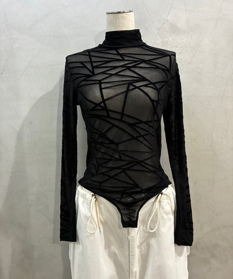 Geometric Pattern Sheer Bodysuit BK
