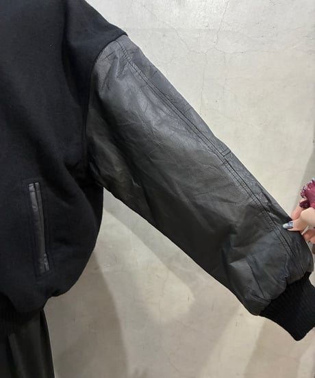 Leather Sleeve Snap Blouson BK
