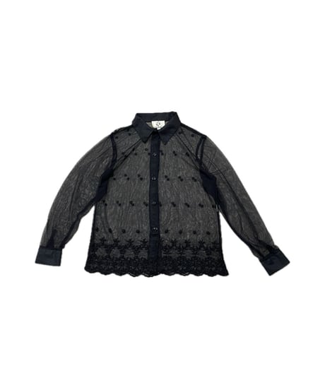 Flower Embroidery Sheer Shirt BK