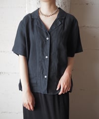 Open Collar Linen Shirt BK