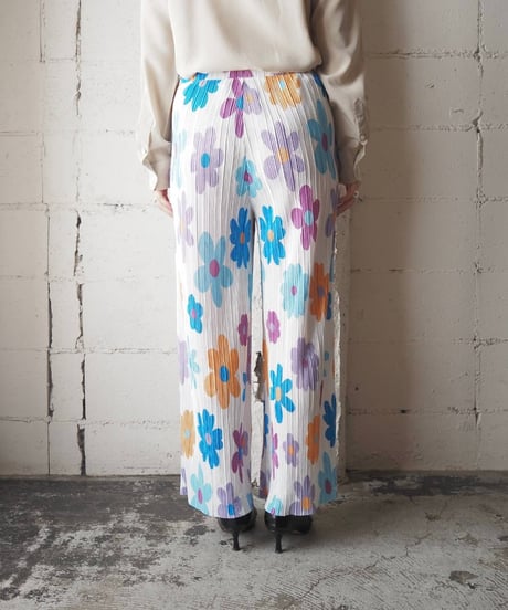 Flower Print Pleated Wide Pants WHBLOR