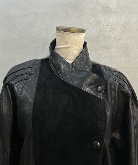 Raglan Sleeve Yoke Leather Jacket BK