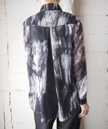 Marble Pattern Sheer Shirt BKWH