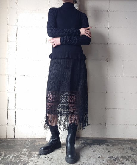Lace×Rib N/S Dress BK