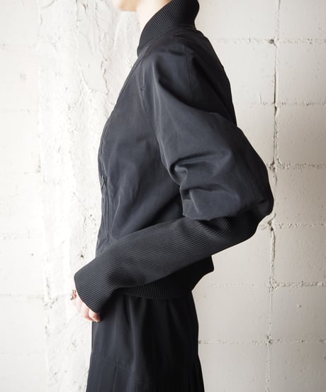 Super Long Rib Zip Up Jacket BK