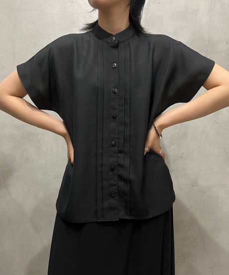 Front Pleated S/S Sheer Shirt BK
