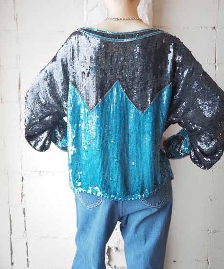 1970’s Pattern Bicolor Sequin Tops BLBK