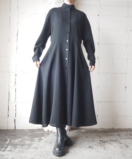 Stand Collar Flared Dress BK