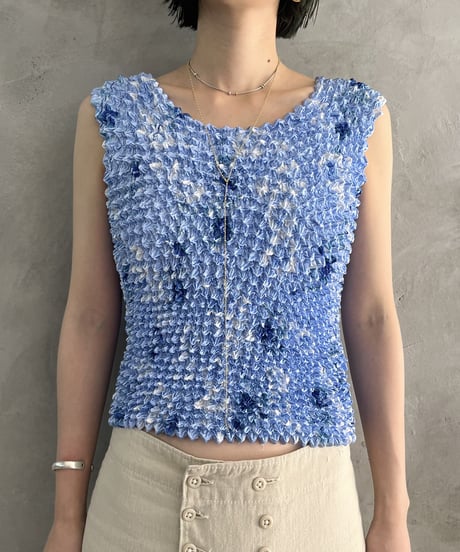Popcorn Flower Pattern No Sleeve Tops BLWH