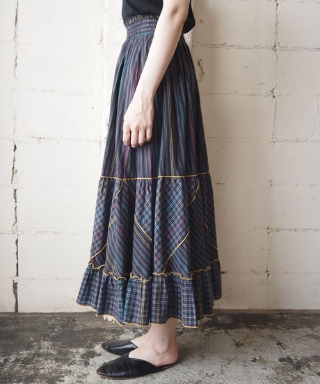 Stripe × Check Tiered Skirt BK