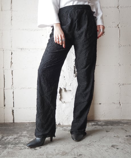 Tape Embroidery Straight Pants BK