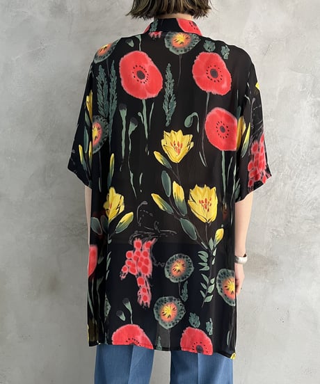 1990's Flower Pattern Seethrough Shirt BKREYE