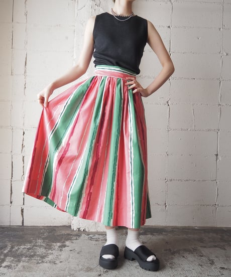1960-70's Hand Painted Pattern Skirt PI GN