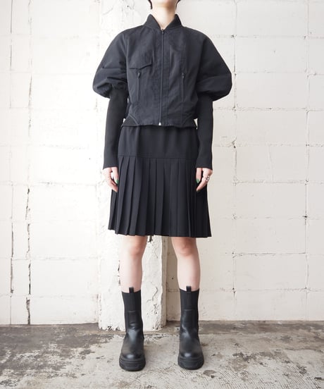 Super Long Rib Zip Up Jacket BK