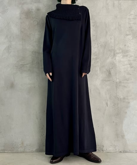 Fringe Knit Collar Cut Sew Dress NV