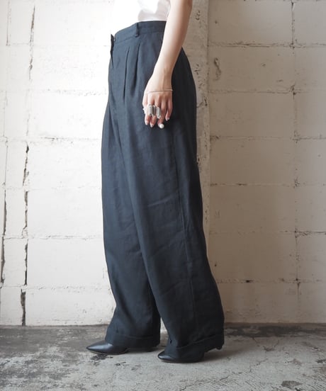 VALERIE STEVENS PETITES Linen Tuck Pants BK