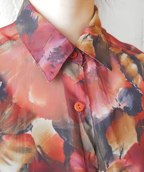 Flower Pattern Sheer Shirt RE YE GN