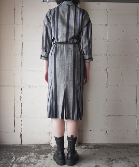 1970-80's EKLEKTIC Striped Double Breasted Dress GY BL NV