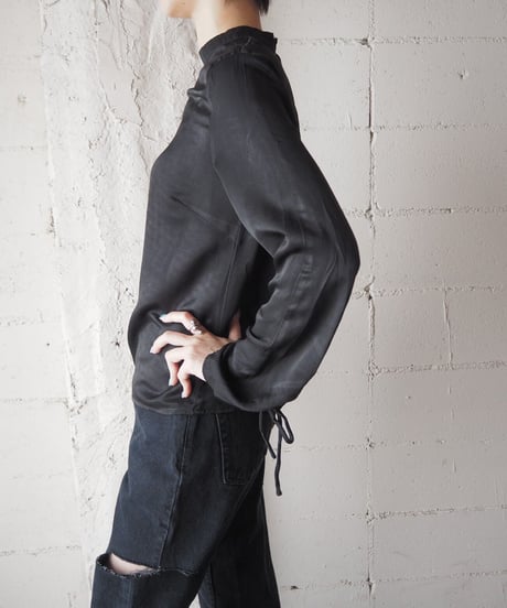 Sleeve Drawstring Stand Neck Shirt BK