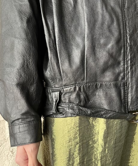 Belted Tuck Shoulder Leather Jacket BK