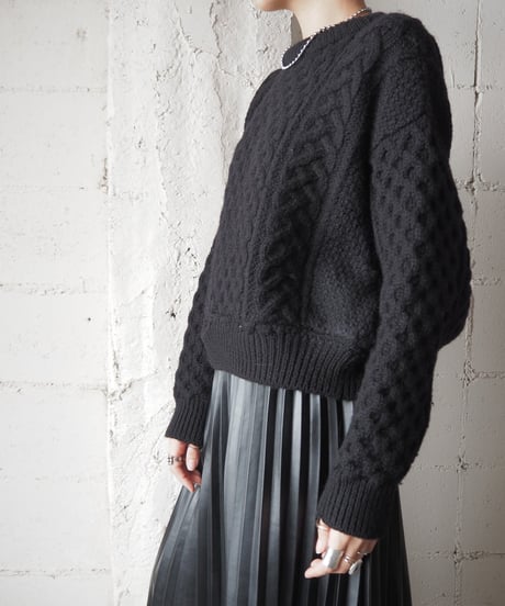 Cropped Piece Dyeing Fisherman Knit BK