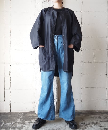 Collarless Long Jacket BK