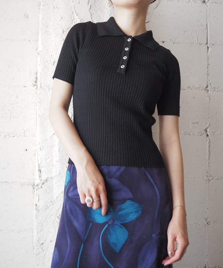 Rib Polo Knit BK