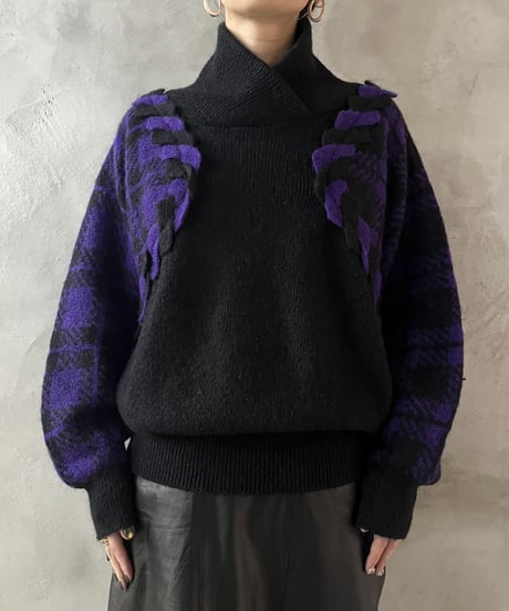 Collar Design Bicolor Dolman Knit BKPUR