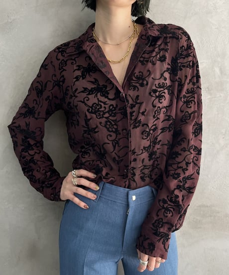 Velour Flower Pattern Silk Shirt BURBK