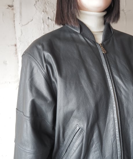 ROUNDTREE&YORKE Double Collar Leather Jacket BK