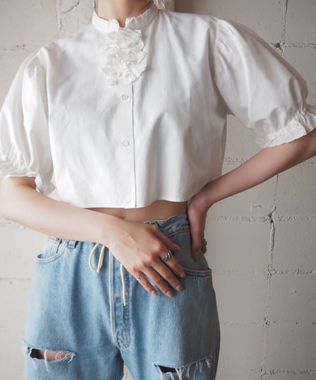 Euro Short Lace Frill Blouse WH