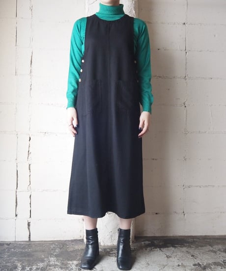 Side Button  Jumper Skirt BK