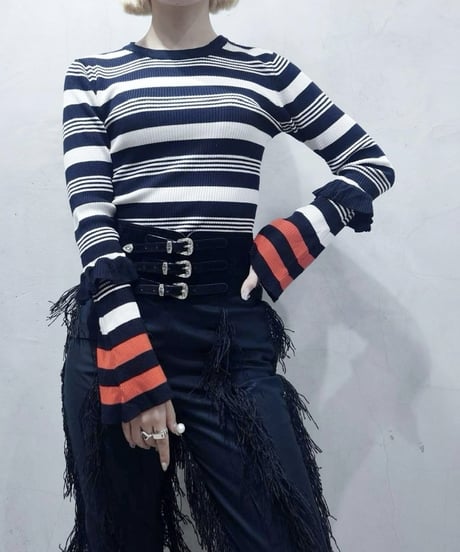 Frill Sleeve Multi Border Rib Knit WHBKRE