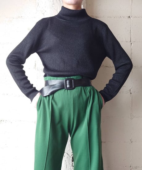 Lame Mix Rib Turtle Neck Knit BK