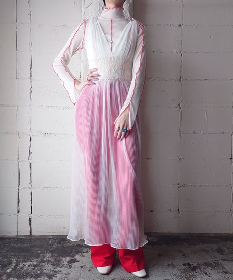 Pleated Sheer Waist Gather Dress WH