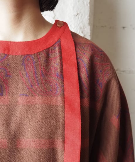 Paisley×Check Collarless Blouse REBR