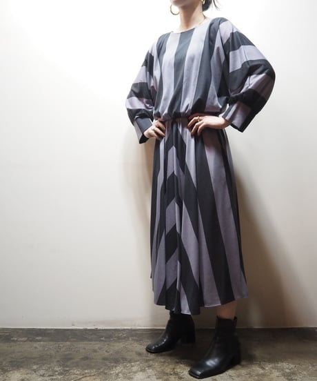 Dolman Sleeve Wide Stripe Dress BKGR